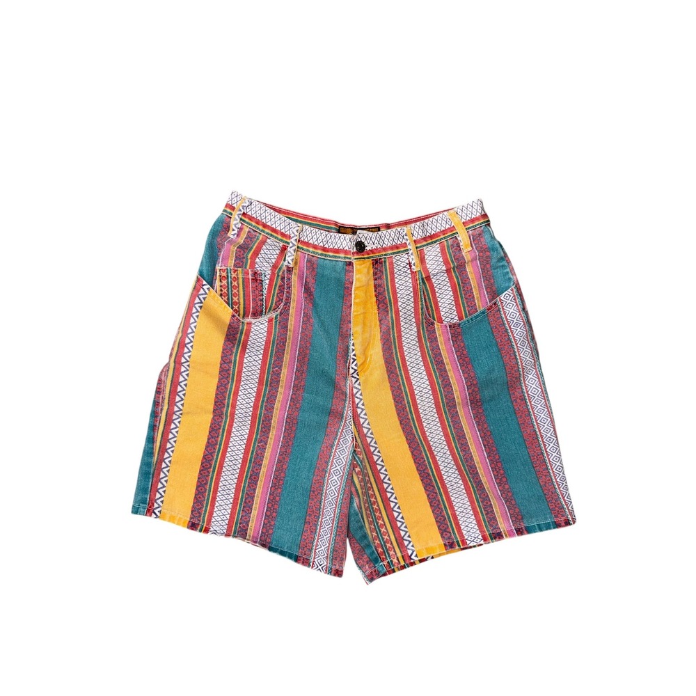 Baccini Striped Tribal Denim Shorts Womens 12 Multi Color Vintage Boho